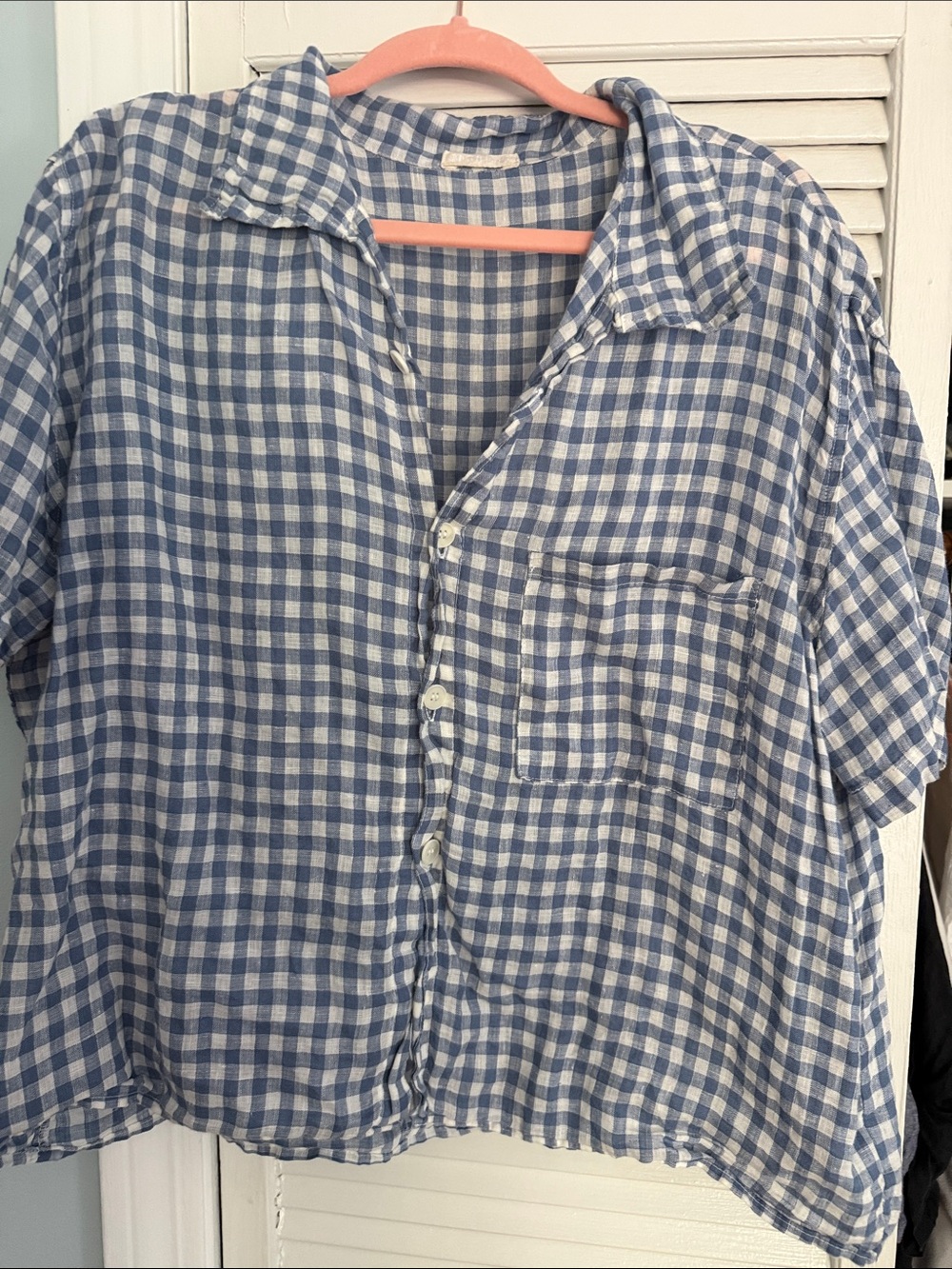 CP Shades Blue & White Gingham Linen Button-Down Shirt